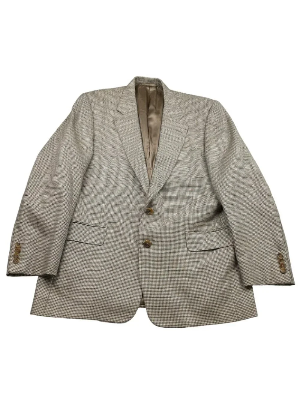 VTG Hickey Freeman Men’s 100% Wool 2-Button Blazer Beige Plaid • 44R